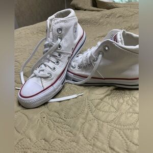 Converse White High-Top Sneakers with Red & Navy Trim